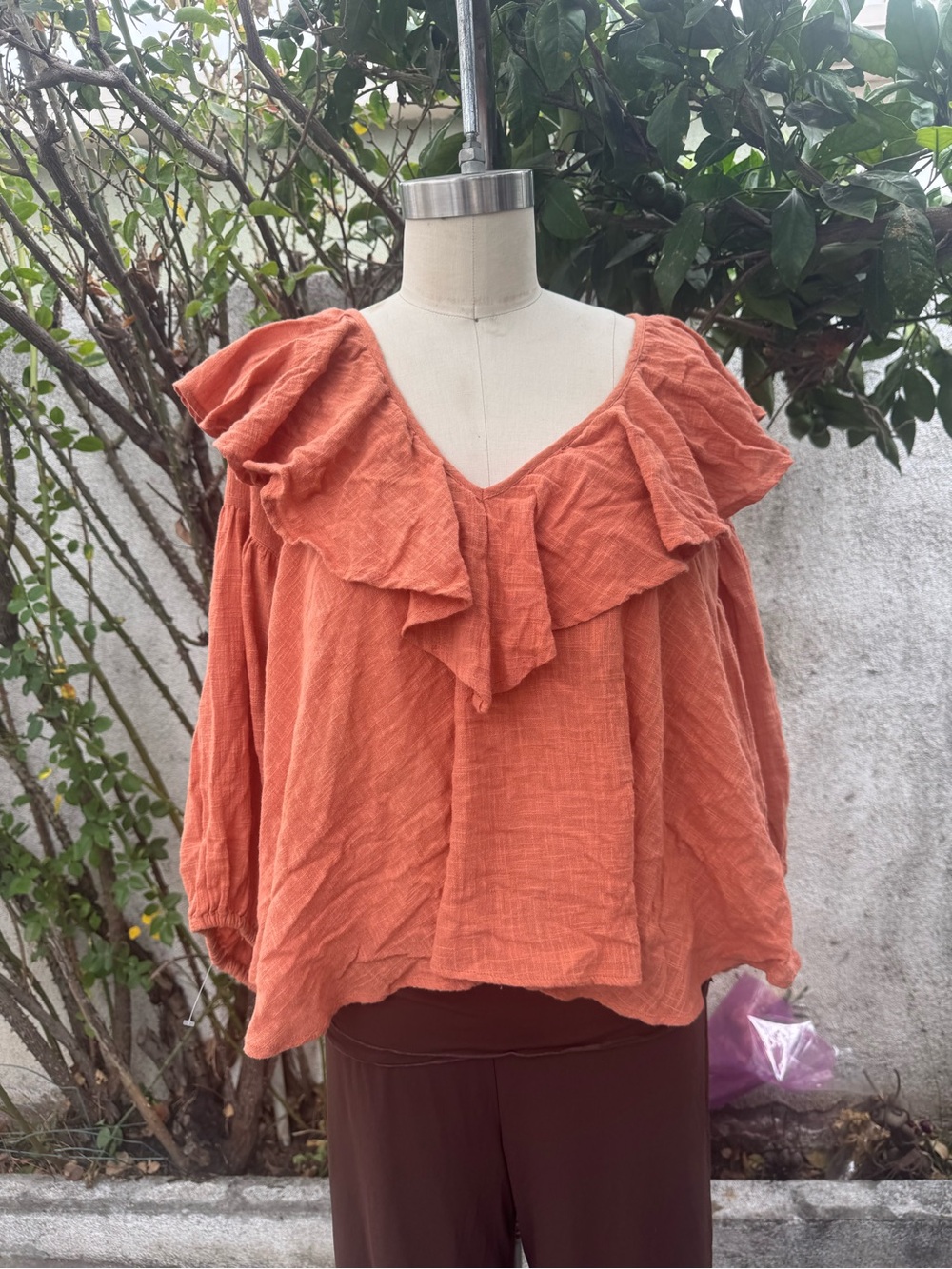 Free People Terracotta Ruffle V-Neck Peasant Blouse - Picture 4 of 7